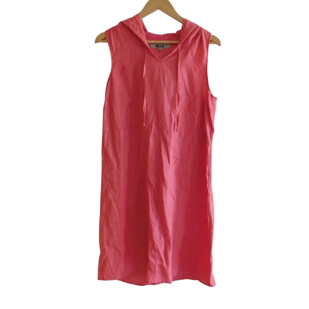 Flax Women's Linen Hooded Drawstring Sleeveless Pink‎ Tunic Dress Cover Up Small